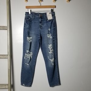 NWT SO JUNIORS HIGH RISE MOM DISTRESSED JEANS SIZE 3